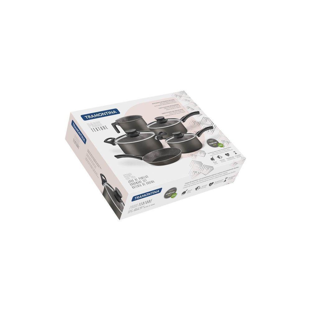 Jogo De Panelas Paris Texture Alumínio Revestimento Antiaderente Starflon Grafite 5 Peças - 2