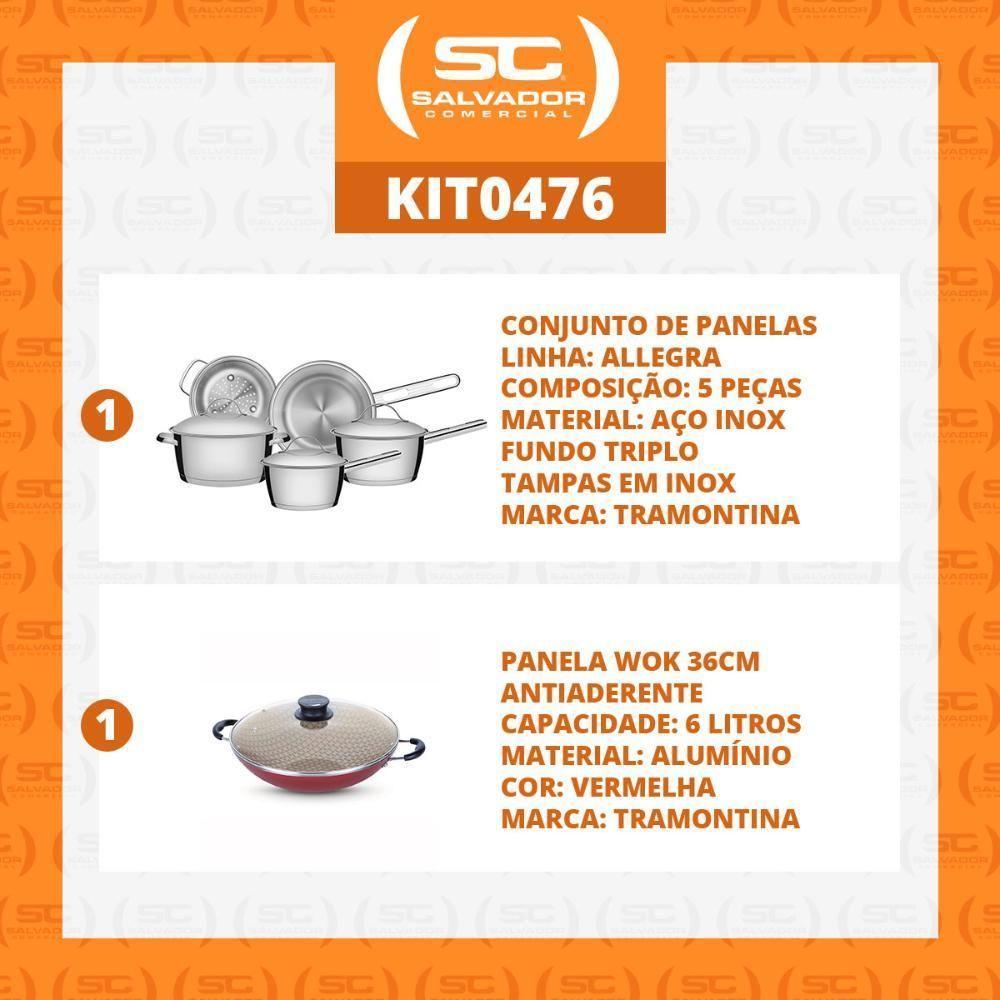 Kit - Jogo De Panelas Allegra 5 Pçs Inox + Panela Wok Alumínio Paris 36cm Vermelha - Tramontina - 2