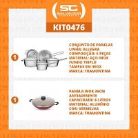 Kit - Jogo De Panelas Allegra 5 Pçs Inox + Panela Wok Alumínio Paris 36cm Vermelha - Tramontina - 2