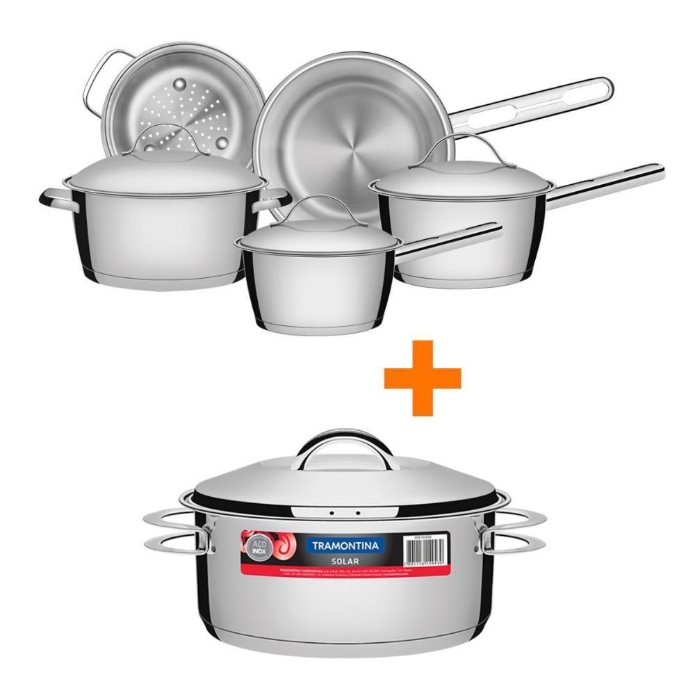 Kit - Conjunto De Panelas Inox 5 Pcs Allegra + Panela Inox Fundo Triplo Solar 4,7l - Tramontina - 1