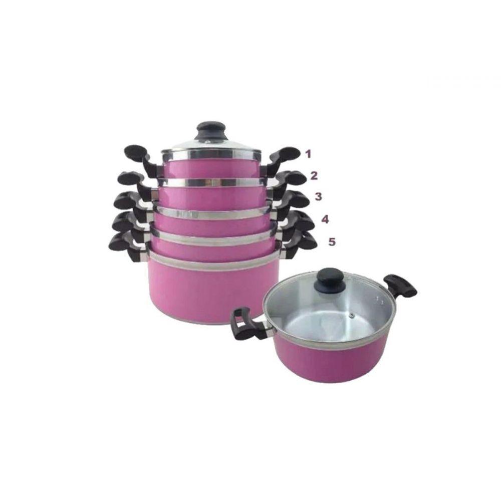 Jogo Panelas Alumínio Rosa Tampa de Vidro 5 Peças - 4