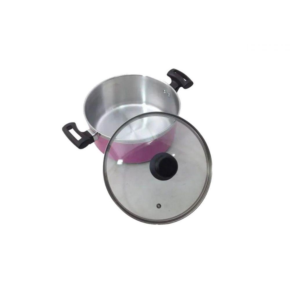 Jogo Panelas Alumínio Rosa Tampa de Vidro 5 Peças - 5