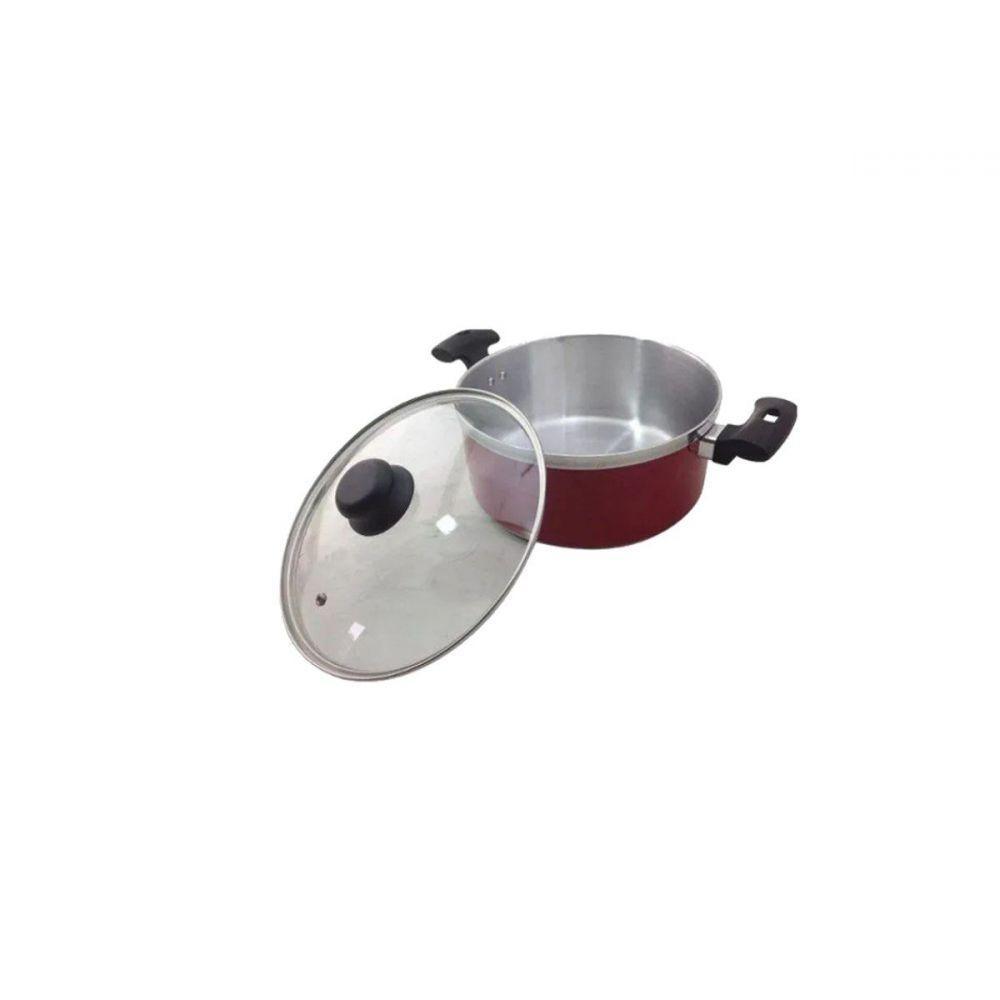 Jogo Panelas Alumínio Vermelho Tampa Vidro 5 Peças - 5