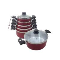 Jogo Panelas Alumínio Vermelho Tampa Vidro 5 Peças - 1