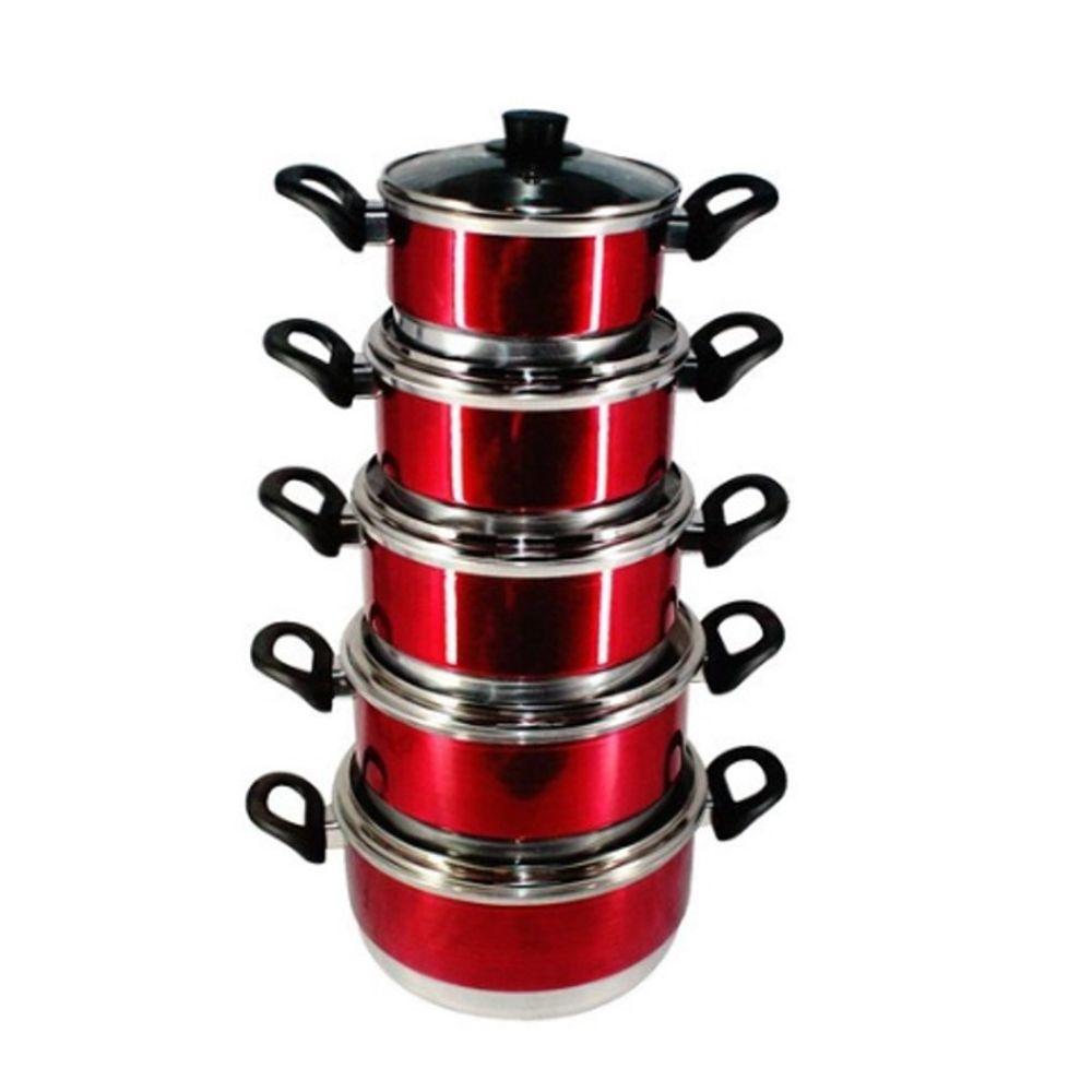 Jogo Panelas Alumínio Vermelho Tampa de Vidro 5 Peças - 1