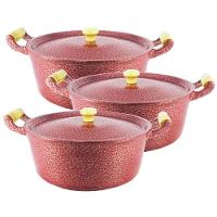 Kit 3 Caçarola Alumínio Craqueada Vermelha Alça Madeira 20Cm. - 1