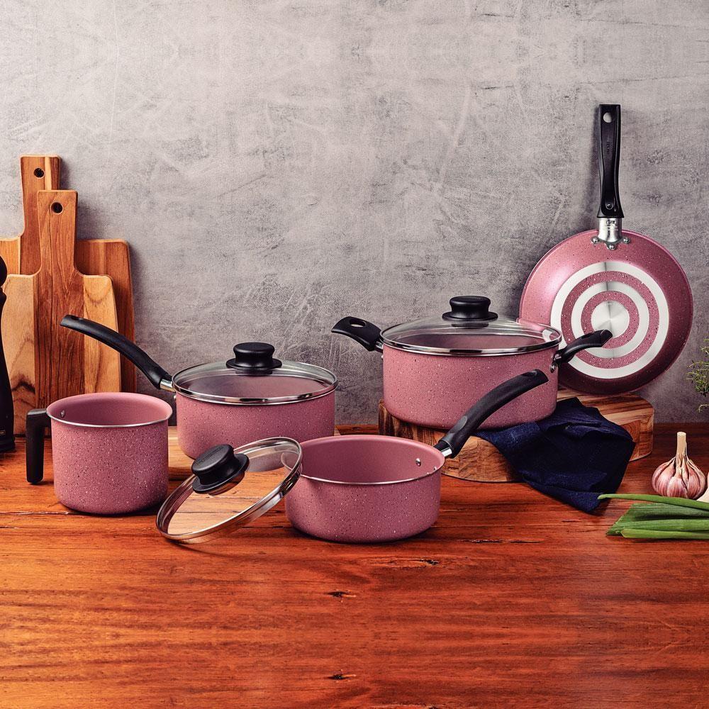 Jogo De Panelas Turim Aluminio Revestimento Antiaderente 5 Peças Rosa - Tramontina 20298461 - 2