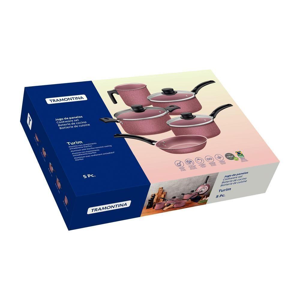 Jogo De Panelas Turim Aluminio Revestimento Antiaderente 5 Peças Rosa - Tramontina 20298461 - 4