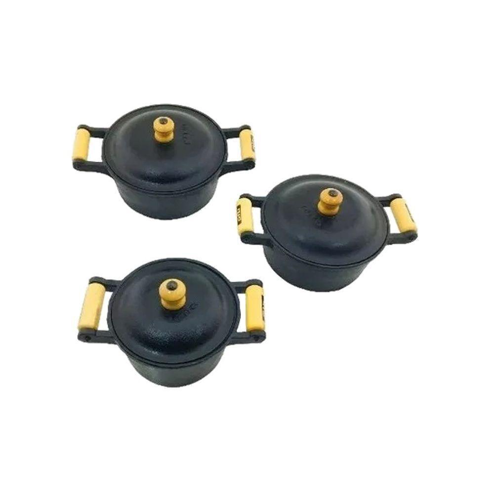 Jogo 3 Caçarolas De Ferro Fundido Alça Madeira Tampa Ferro. - 1