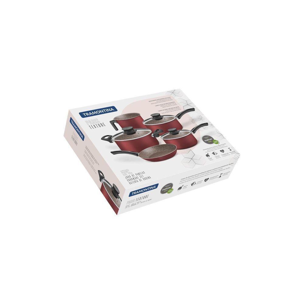 Jogo De Panelas Paris Texture Alumínio Revestimento Antiaderente Starflon Vermelho 5 Pçs - 3