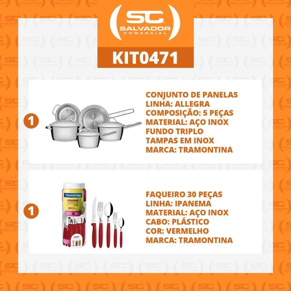 Kit - Jogo De Panelas Allegra 5 Pçs Inox + Faqueiro 30pçs Vermelho - Tramontina - 2