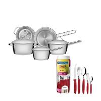 Kit - Jogo De Panelas Allegra 5 Pçs Inox + Faqueiro 30pçs Vermelho - Tramontina - 1