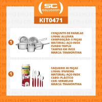 Kit - Jogo De Panelas Allegra 5 Pçs Inox + Faqueiro 30pçs Vermelho - Tramontina