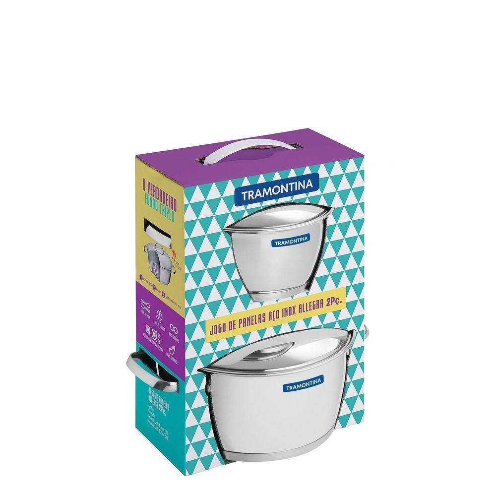Jogo De Panelas Tramontina Allegra Em Aço Inox Com Fundo Triplo E Tampas De Inox 2 Peças Tramontina - 2