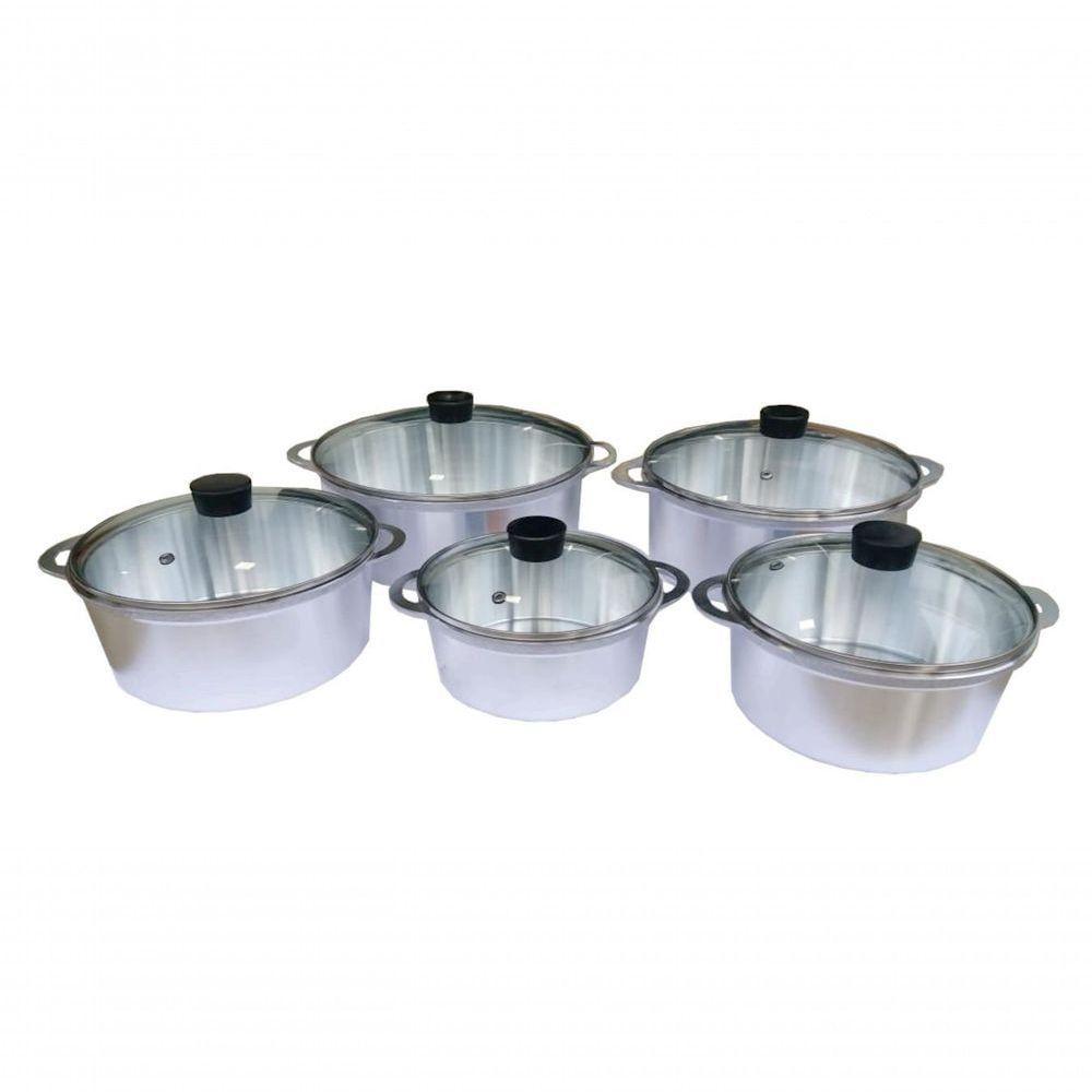 Jogo Panelas Alumínio Batido Fundido Tampa De Vidro Belmar - 1