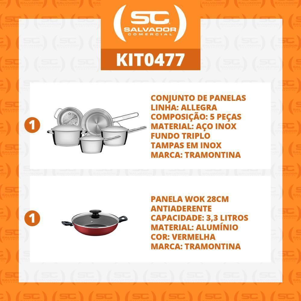 Kit - Jogo De Panelas Allegra 5 Pçs Inox + Panela Wok Alumínio Loreto 28cm Vermelha - Tramontina - 2