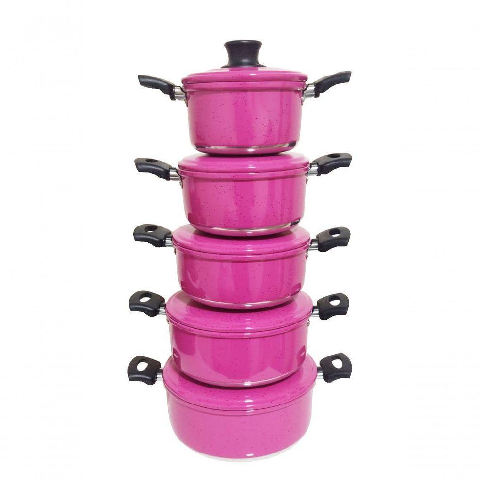 Jogo 5 Panelas Alumínio Grosso Resistente Rosa Pig Belmar - 1