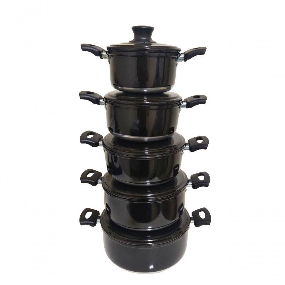 Jogo 5 Panelas Alumínio Grosso Resistente Pretas Belmar - 1