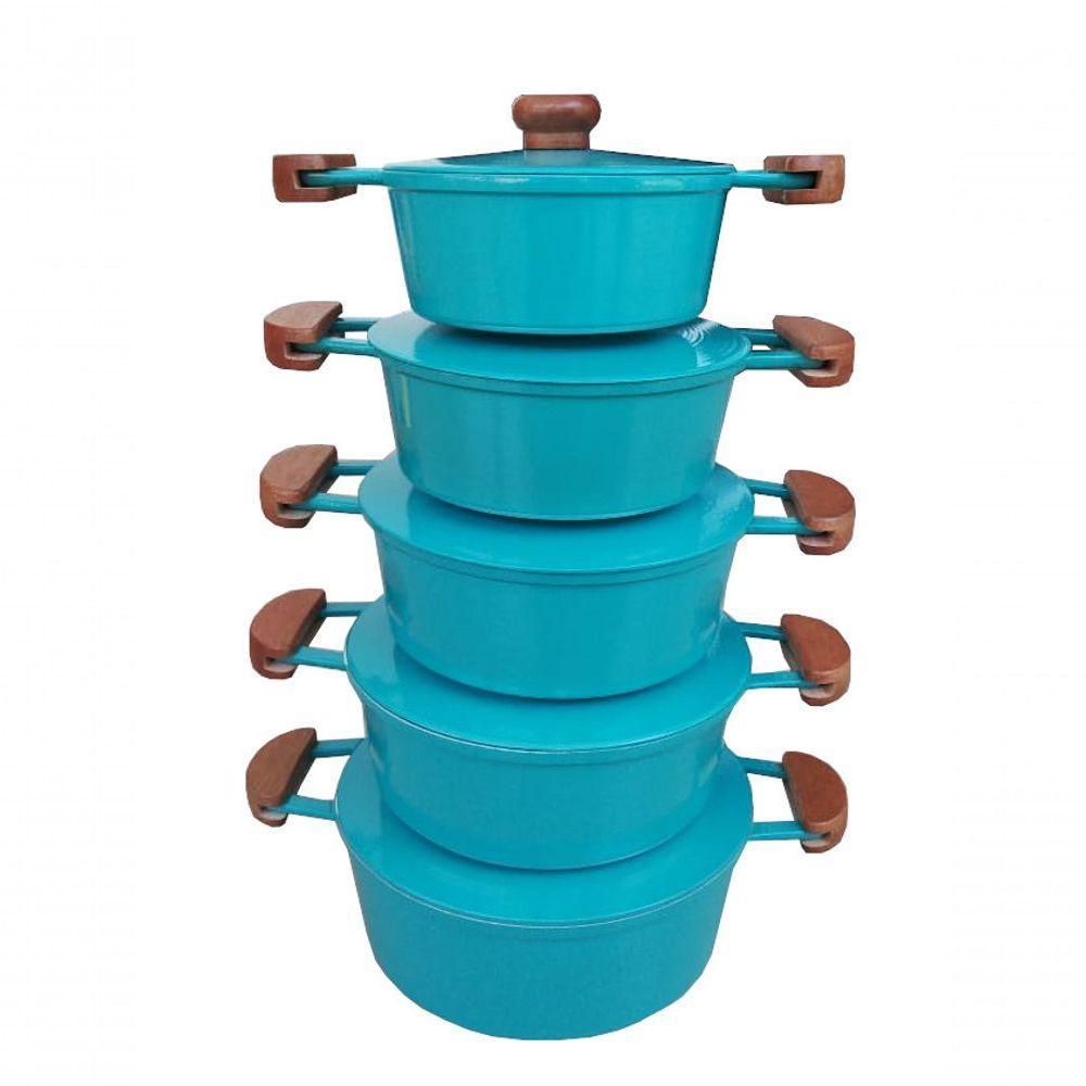 Jogo 5 Panelas Alumínio Batido Fundido Cor Turquesa Extang - 1