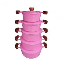 Jogo 5 Panelas Alumínio Batido Fundido Rosa Com Tampa Pesada - 2