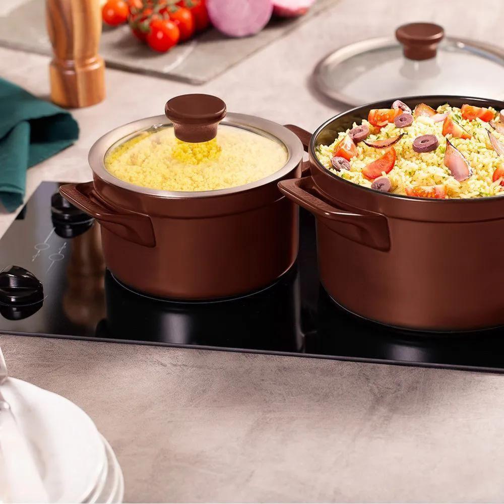 Jogo De Panelas Em Cerâmica Indução Clear Com 5 Peças Ceraflame Chocolate - 3