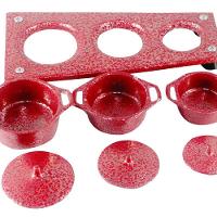 Panelas Mini Fogão Lenha Alumínio Fundido Craqueada Vermelho