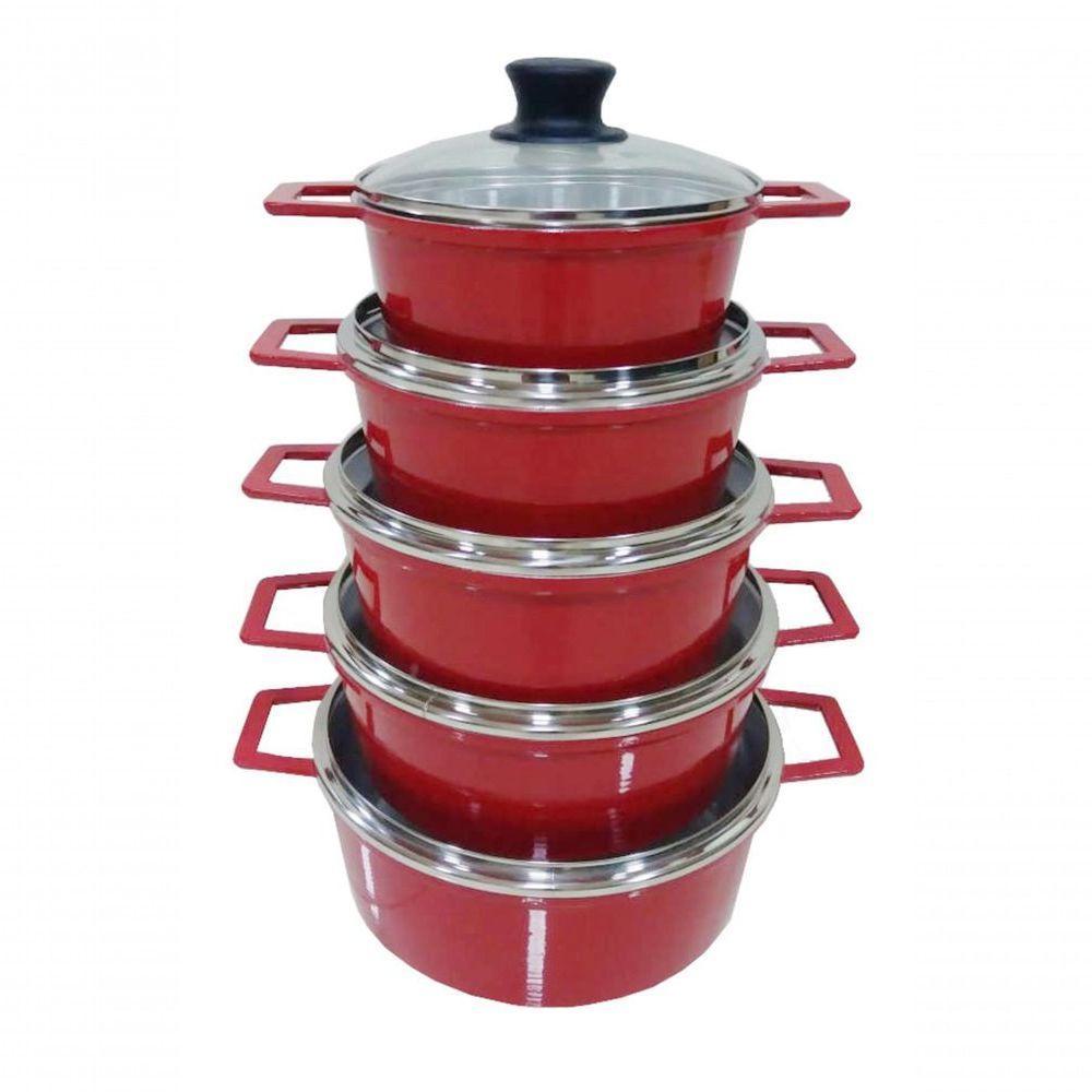 Jogo De 5 Panelas Alumínio Fundido Com Tampa De Vidro Extang - 1