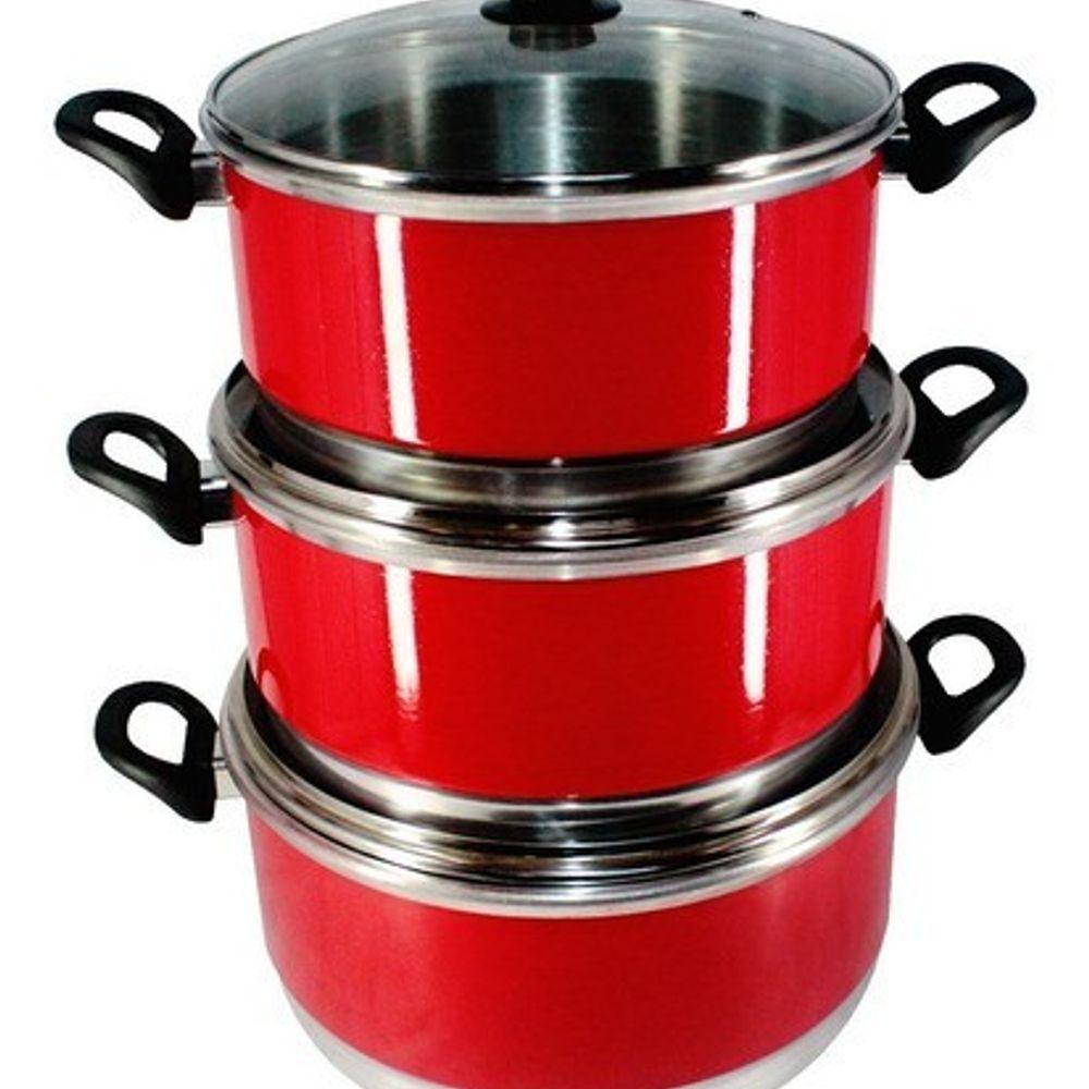 Jogo Panelas Grande (Jogão) Vermelho Alumínio 3 Peças Cor Vermelho - 2