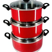 Jogo Panelas Grande (Jogão) Vermelho Alumínio 3 Peças Cor Vermelho - 2