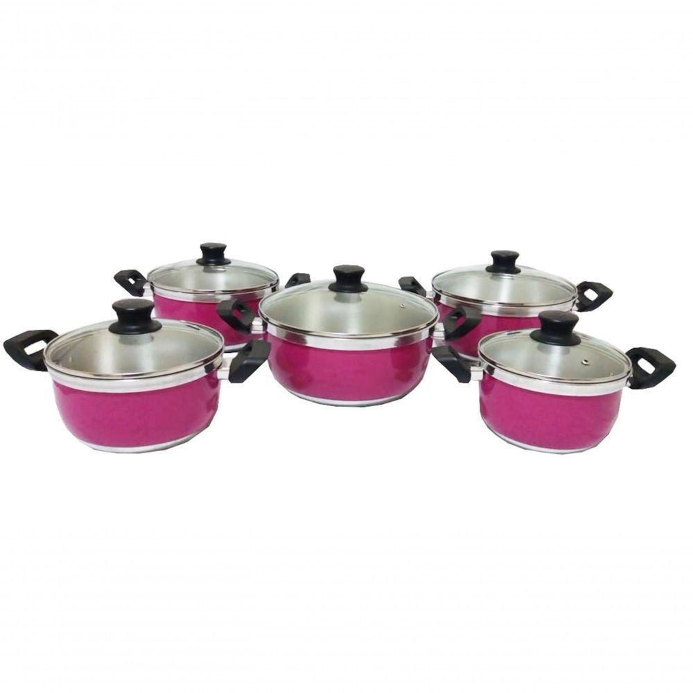 Jogo De 5 Panelas De Alumínio Grosso Rosa Pigmentado Belmar - 1