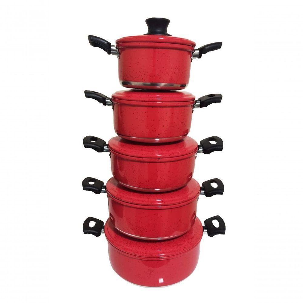 Jogo 5 Panelas Alumínio Grosso Vermelho Pigmentado Belmar - 1