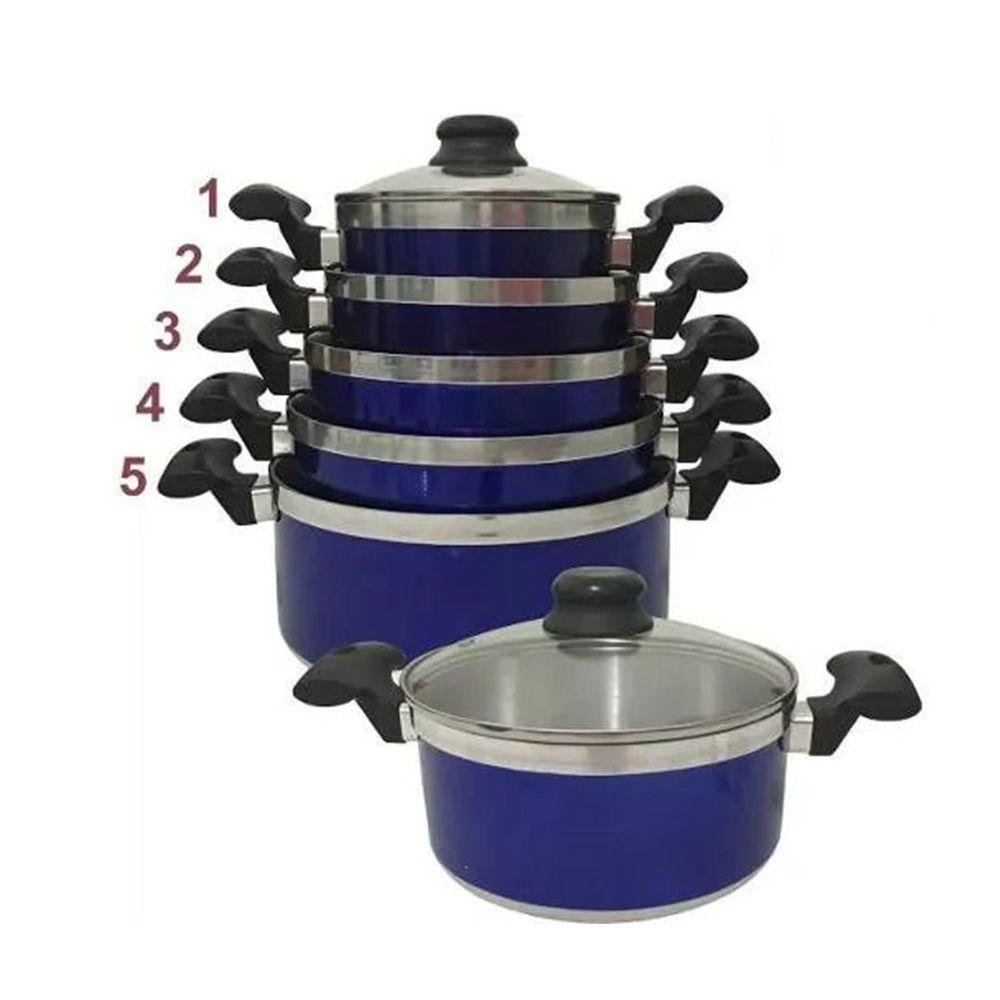 Jogo Panelas Alumínio Azul Tampa de Vidro 5 Peças - 1