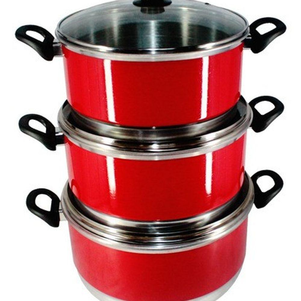 Jogo Panelas Grande (jogão) Vermelho Alumínio 3 Peças - 1