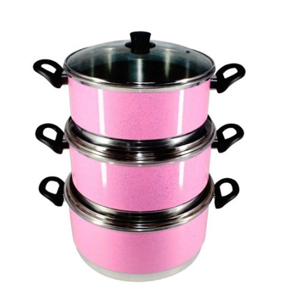 Jogo Panelas Grande (jogão) Rosa Alumínio 3 Peças Rosa - 1