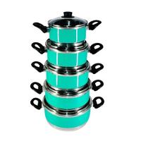 Jogo Panelas Alumínio Verde Água Tampa de Vidro 5 Peças - 1