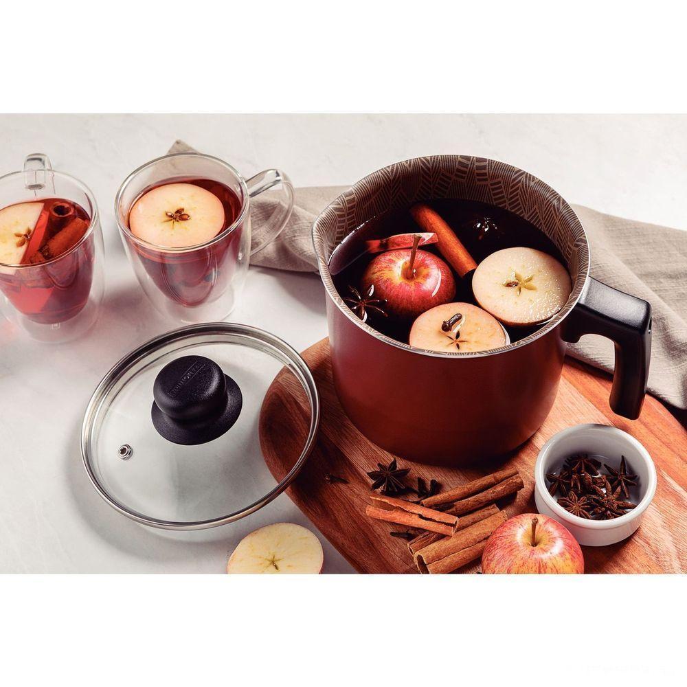 Fervedor Paris 14cm Antiaderente Starflon Max Vermelho Com Tampa De Vidro 1,9 L - 2