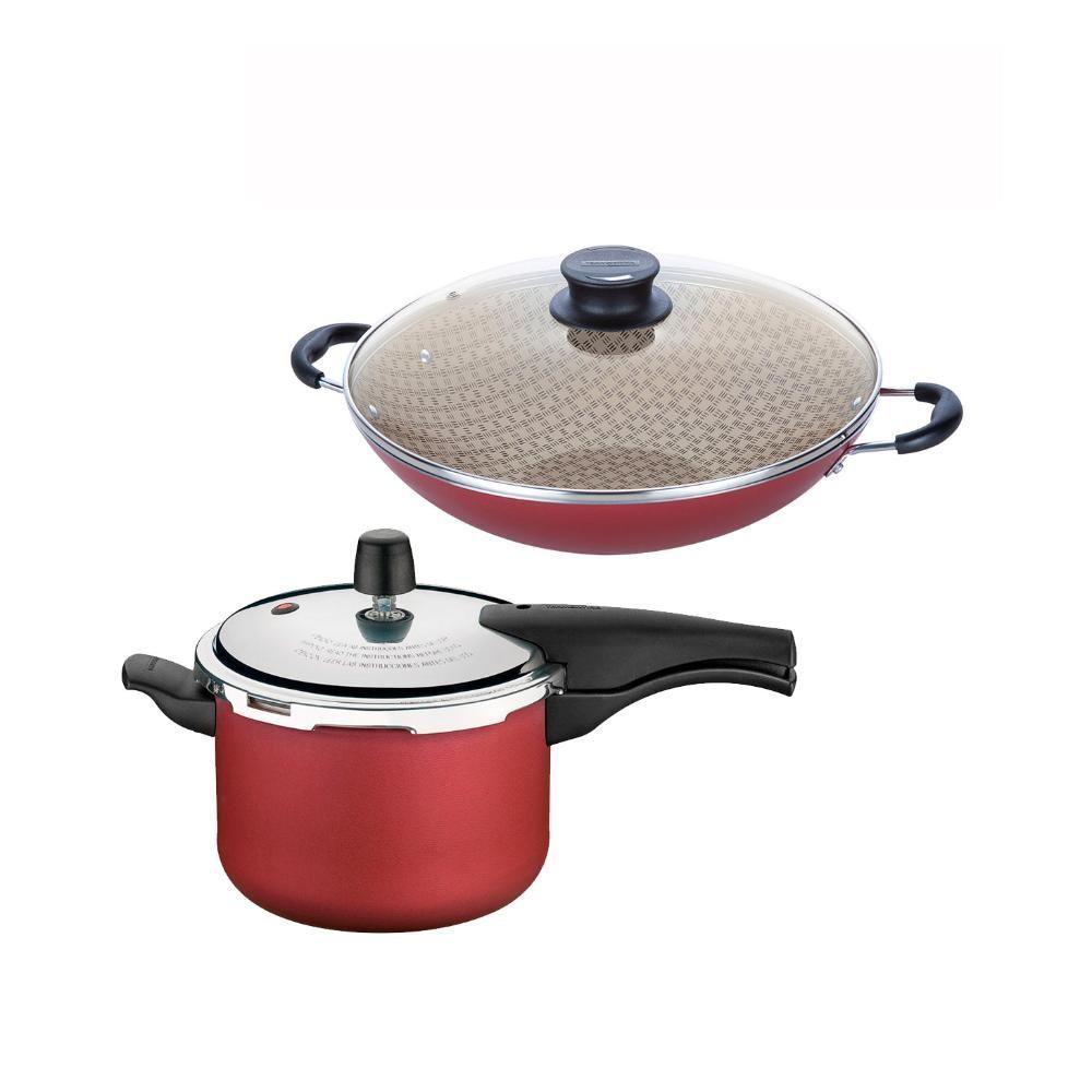 Kit - Panela De Pressão 4,5l Vancouver Vermelha + 1 Panela Wok 36cm - Tramontina - 1