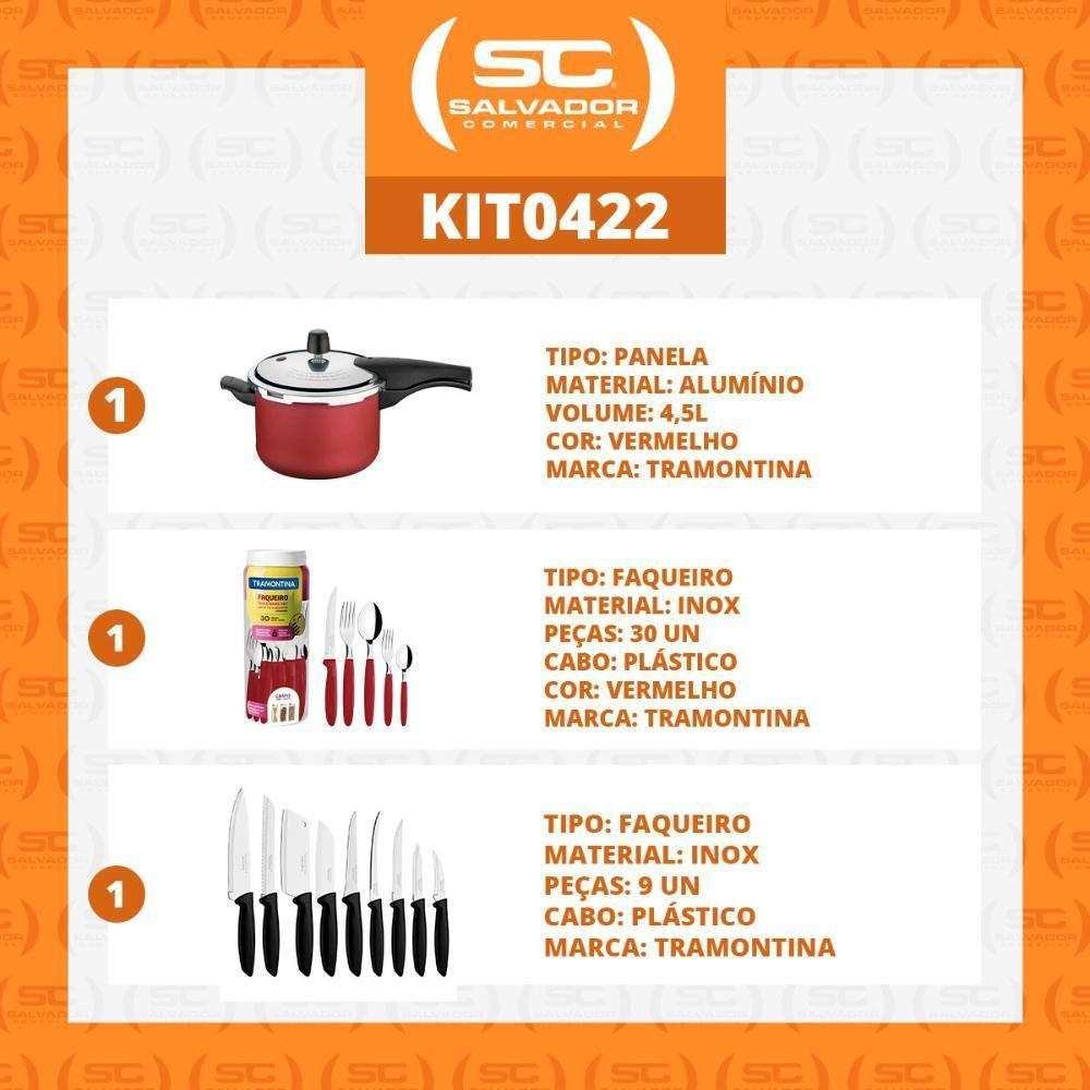 Kit - Panela De Pressão 4,5 Vermelha + 1 Faqueiro Vermelho 30pç + 1 Conjunto Facas 9pç - Tramontina - 2