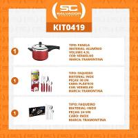 Kit - Panela De Pressão 4,5 Vermelha + 1 Faqueiro Vermelho 30pç + 1 Faqueiro Inox 24pç - Tramontina - 2
