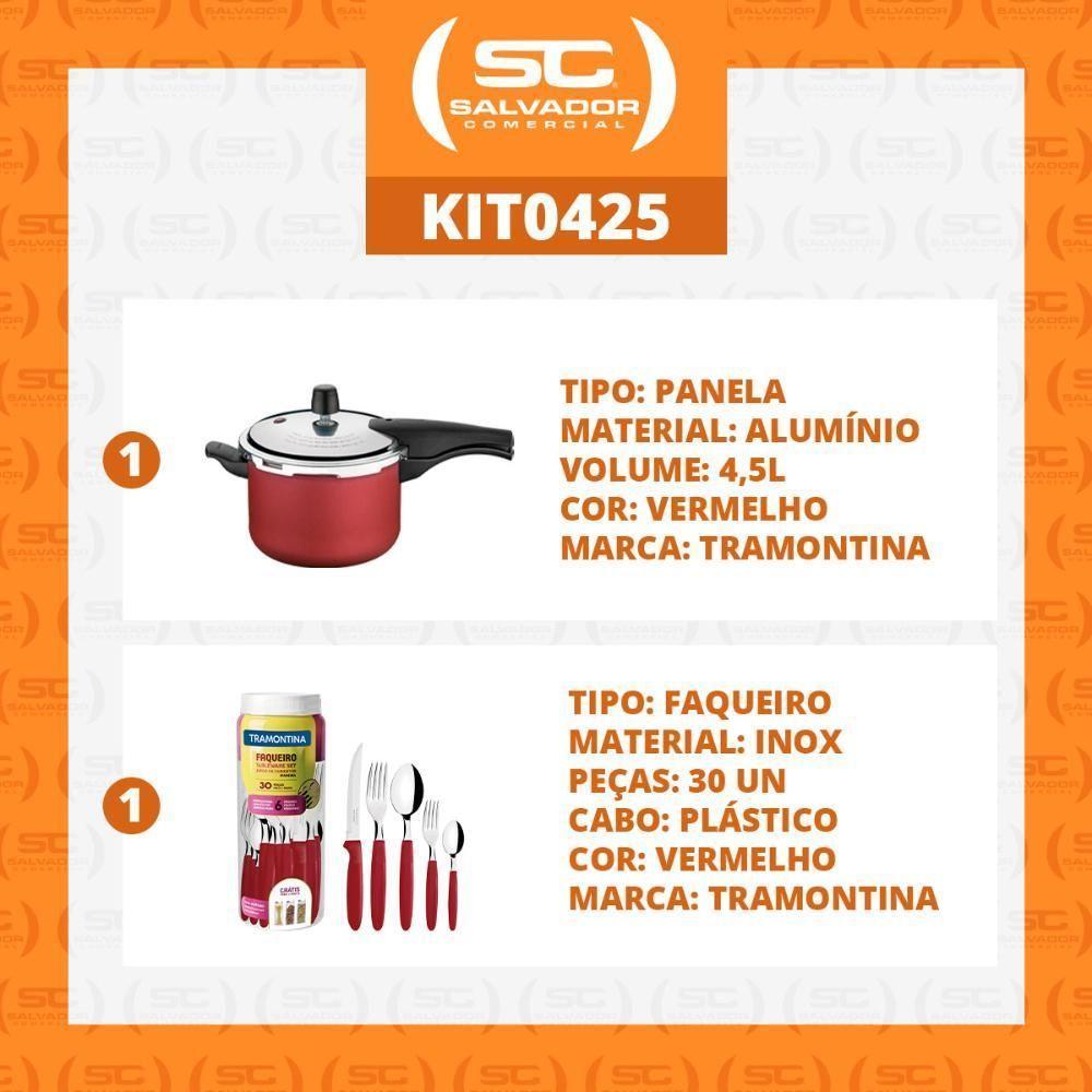 Kit - Panela De Pressão 4,5 Vancouver Vermelha + 1 Faqueiro Vermelho 30pç - Tramontina - 2
