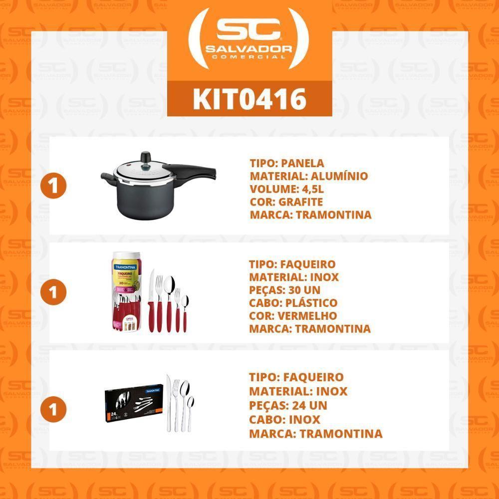 Kit - Panela De Pressão 4,5 Grafite + 1 Faqueiro Vermelho 30pç + 1 Faqueiro Inox 24pç - Tramontina - 2