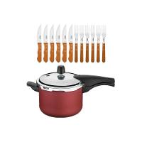 Kit - Panela De Pressão 4,5l Vancouver Vermelha + 1 Jogo Churrasco 12pç - Tramontina - 1