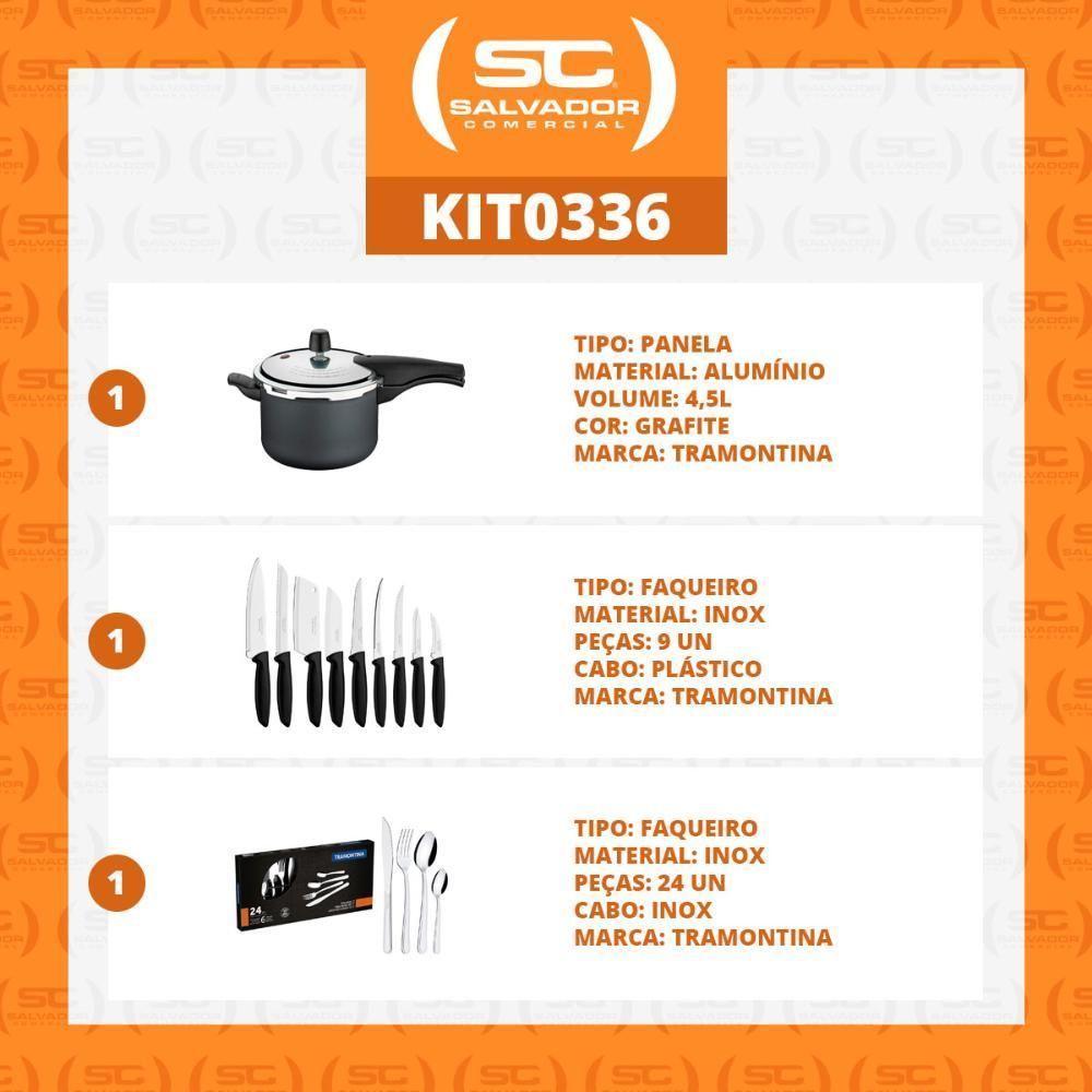 Kit - Panela De Pressão 4,5 Grafite + 1 Conjunto Facas 9pç + 1 Faqueiro Inox 24pç - Tramontina - 3