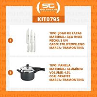 Kit - Faqueiro Premium 3 Peças + Panela De Pressão 4,5 Vancouver Grafite - Tramontina