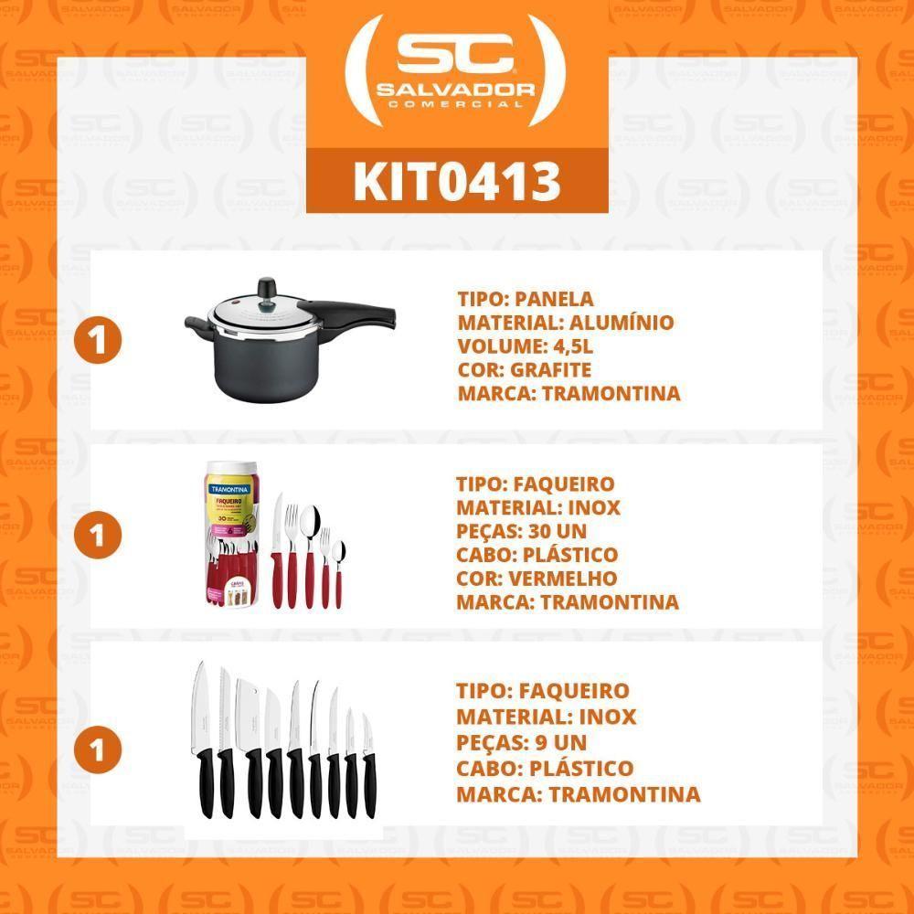 Kit - Panela De Pressão 4,5 Grafite + 1 Faqueiro Vermelho 30pç + 1 Conjunto Facas 9pç - Tramontina - 2