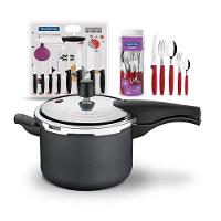 Kit - Panela De Pressão 4,5 Grafite + 1 Faqueiro Vermelho 30pç + 1 Conjunto Facas 9pç - Tramontina - 1