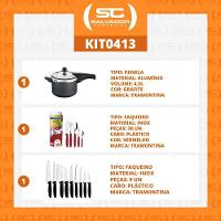 Kit - Panela De Pressão 4,5 Grafite + 1 Faqueiro Vermelho 30pç + 1 Conjunto Facas 9pç - Tramontina - 2