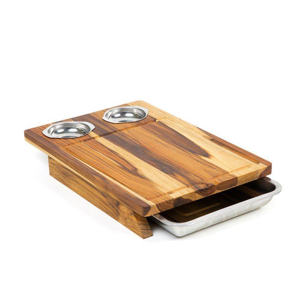 Tábua De Carne De Madeira Com Bandeja E 2 Potes Inox - Stolf - 1