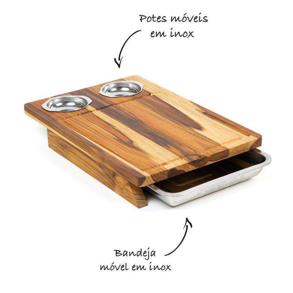 Tábua De Carne De Madeira Com Bandeja E 2 Potes Inox - Stolf - 2