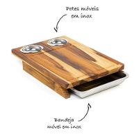 Tábua De Carne De Madeira Com Bandeja E 2 Potes Inox - Stolf - 2